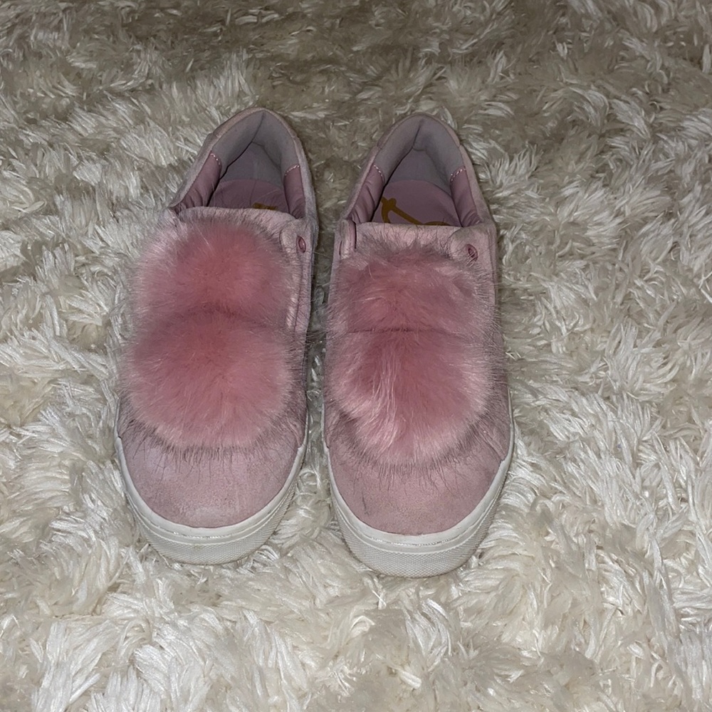 Pink puffball sneakers